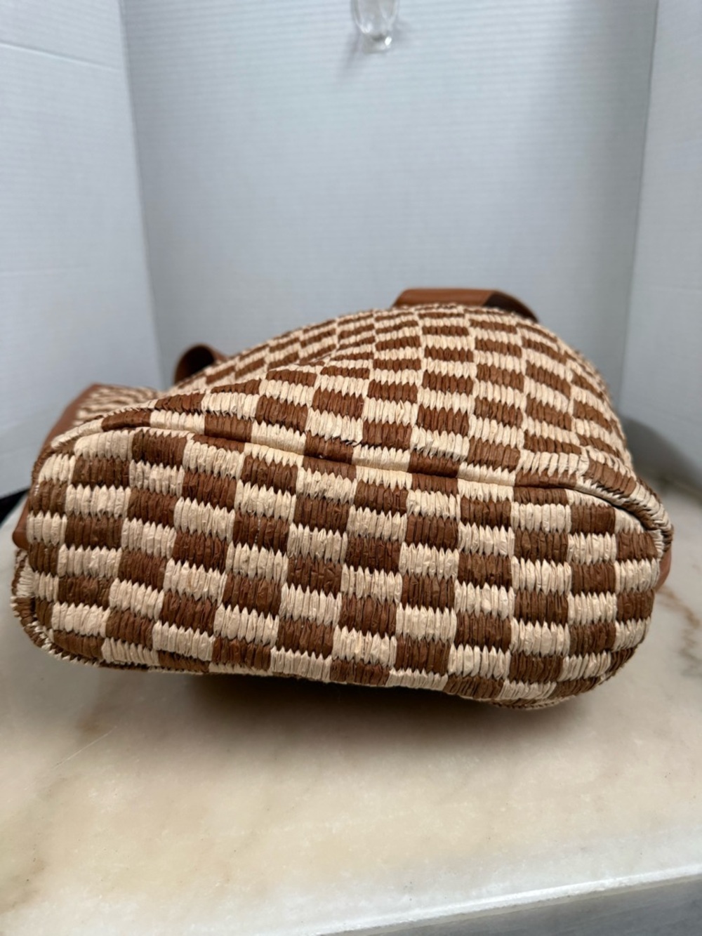 Anthropologie Brown and Cream Woven Check Tote - Picture 3 of 5